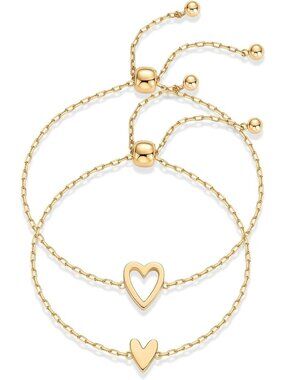 Chic 14K Gold Plated Heart Charm Friendship Bracelets for Women - Set of 3